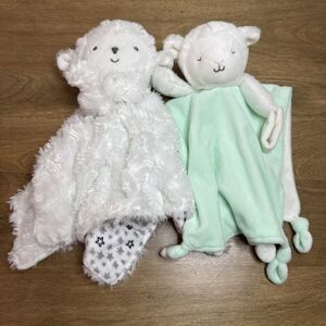 Lot 2 Carter's Lamb Lovey & Just One You White Swirl & Mint Green Blanket Baby